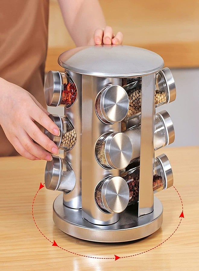 olpad Countertop Revolving Empty Jars Spice Rack, Rotating Storage Seasoning Spinning Stainless Steel Spice Racks Organizer Carousel Spinner Jars Tower Holder (12 Pcs Square) - Image 5